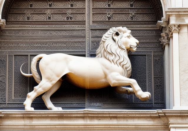 The winged lion, symbol of St. Mark, on the façade of the Doge's Palace in Venice.
