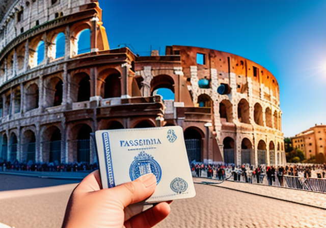 Italian passport with the Colosseum in the background