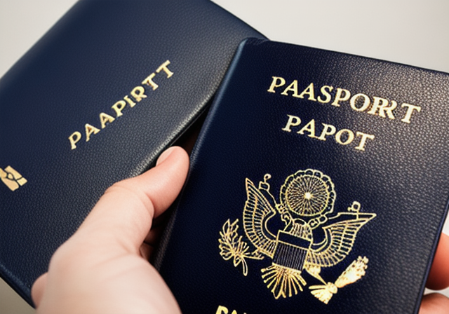 person holding two different passports