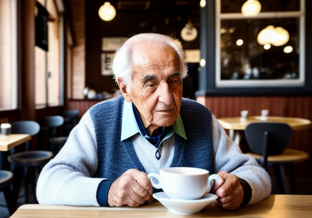 An elderly Italian enjoying a coffee in a local cafe